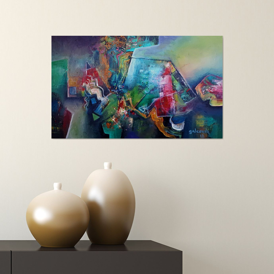 Informal Dream, Multicolored Geometric Art Painting, Orizontal Canvas