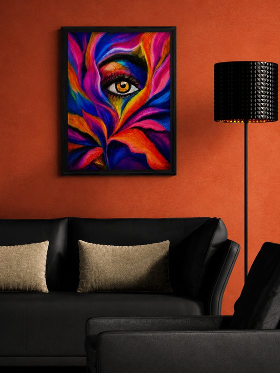 Oracle in Bloom — Oil Pastel floral eye