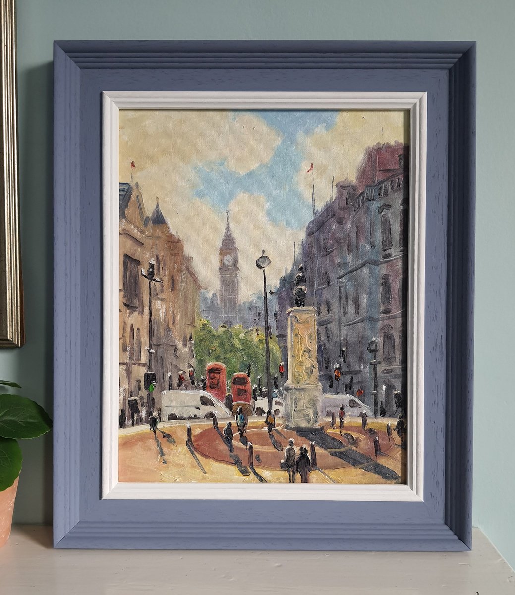 Impressionistic Cityscapes Oil Painting By Roberto Ponte, 15 X 18", Whitehall London, Original Artwork