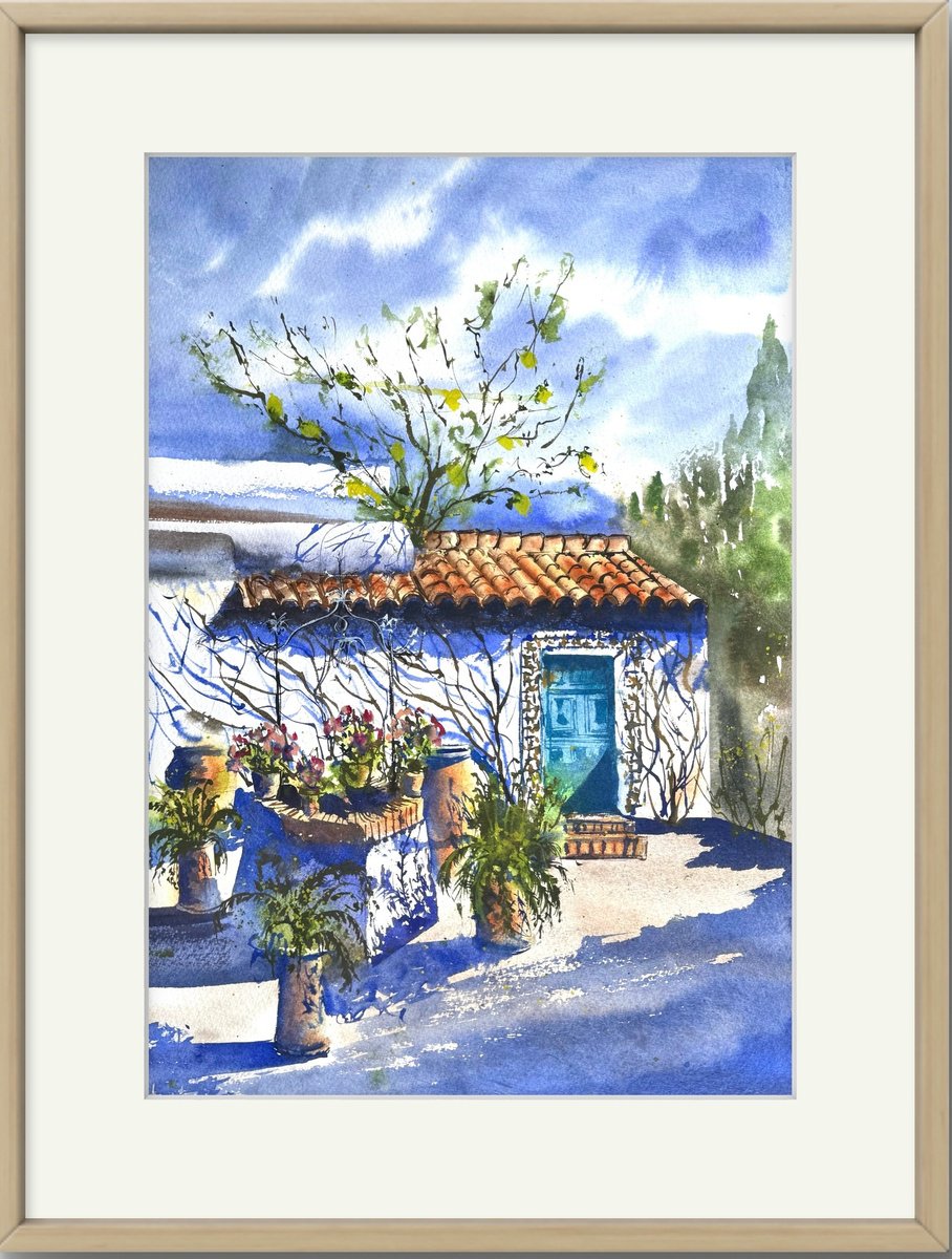 Impressionistic Watercolour , Cordoba Spain Andalusia Garden By Yuliia Sharapova, 20 X 28, Artwork For Sale On Artfinder