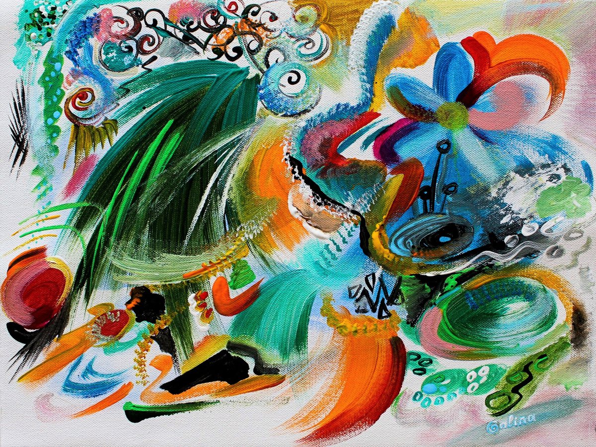 Expressive Abstract Acrylic Painting By Galina Victoria, 16 X 12, Sunlight And Shadows, Original Artwork