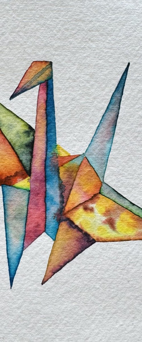 Watercolour Paper Crane by Kate Mac