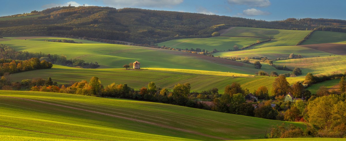 Photorealistic Landscape Photograph By Pavel Oskin, 87 X 35", Mill Of Kunkovice In Fall, Original Artwork