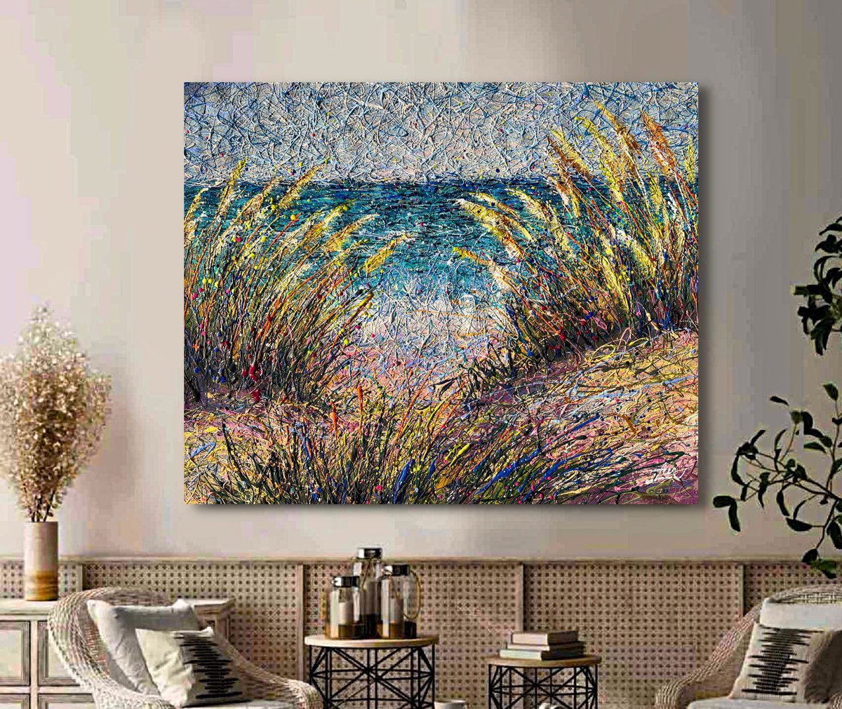 Impressionistic Landscape Acrylic Painting By Nadiia Antoniuk, 47 X 37", Meet Me Where ..., Original Artwork