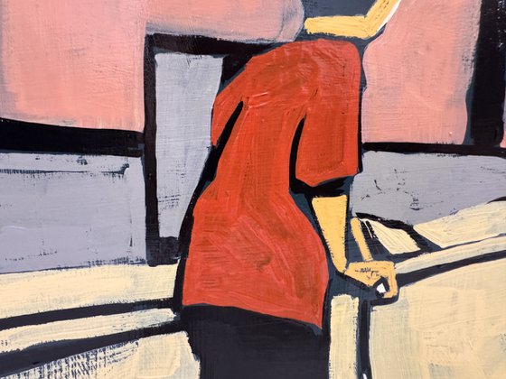Boy on a Scooter — 16x16 in Original Painting