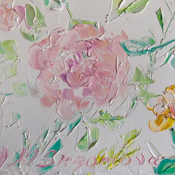 ROSES COUPLE- Set. Diptych. Little Roses. Pink flowers. Roses on white. Pink roses. Buds. Pretty flowers. Provence.