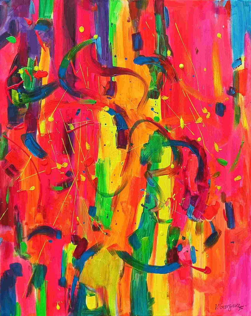 Abstract Acrylic Painting By Vanya Georgieva, 31 X 39", Swiss, Original Artwork