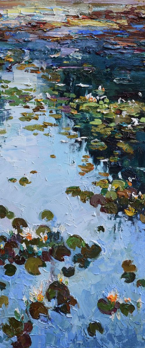 Water Lily Pond - Original oil painting by Anastasiia Valiulina