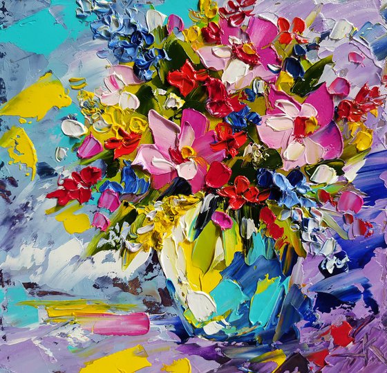 This bouquet is for you - small painting, flowers oil painting, oil painting, flowers, postcard, bouquet, gift idea, gift