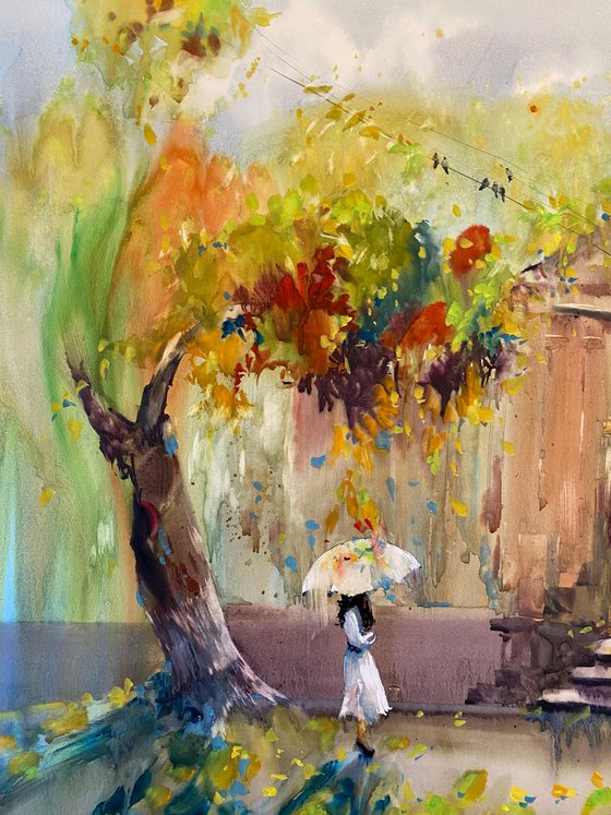 Sold Watercolor “Walking through colors of Autumn”