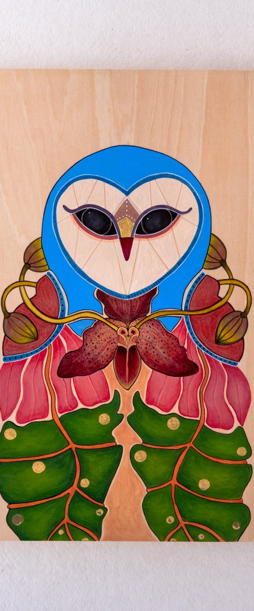 Botanical Series: Orchid Owl Painting by Eve Devore