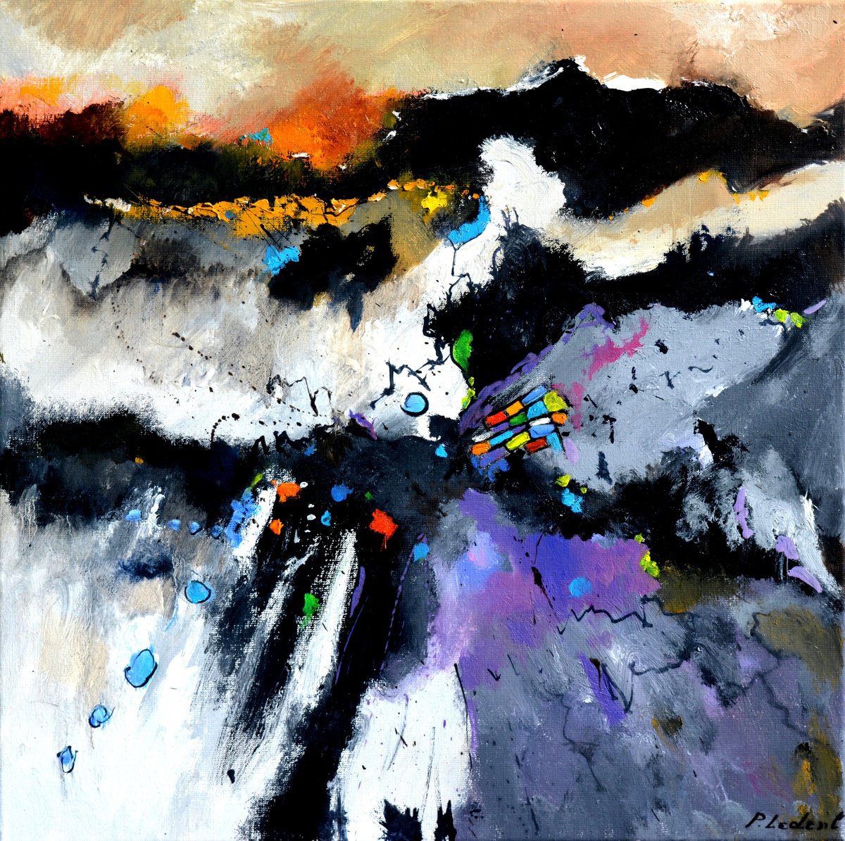 Abstract Oil Painting By Pol Henry Ledent, 24 X 24", Tonic Walk, Original Artwork