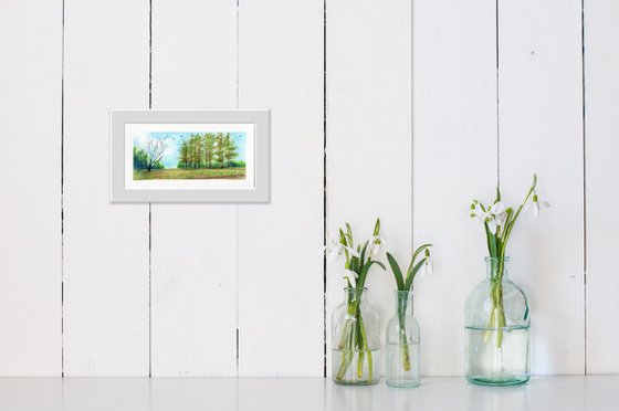 At the edge of the forest. Miniature forest landscape. Original artwork.