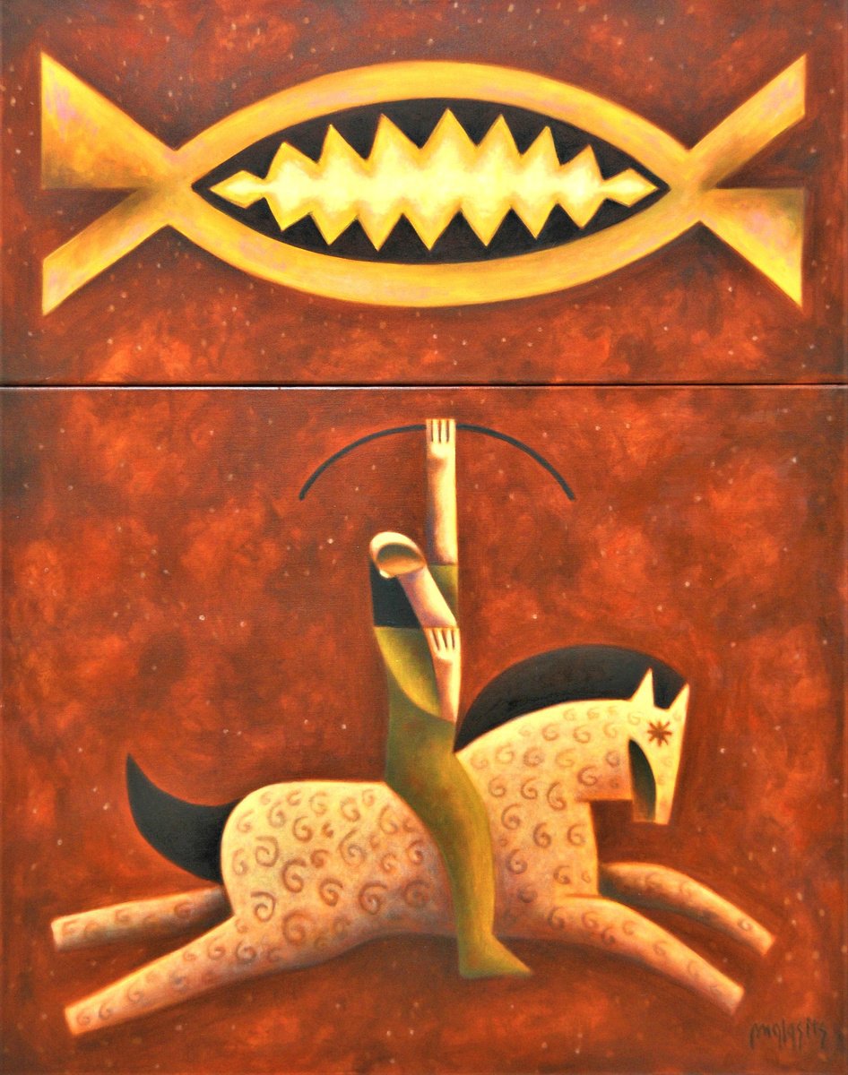 Surrealistic Animal Oil Painting By Malasits Zsolt, 39 X 49", Hunter Of Thunderbolts, Original Artwork