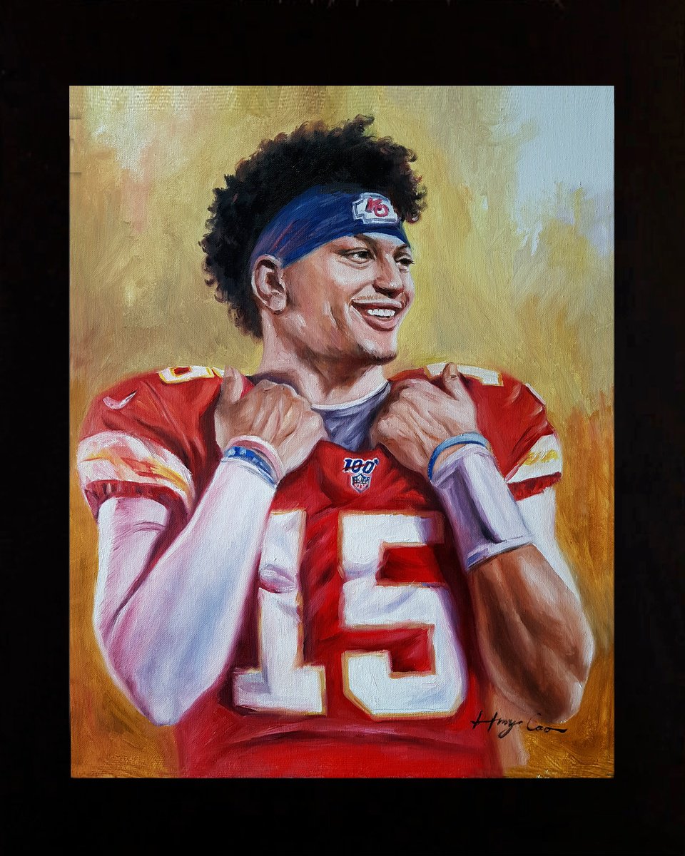 Organic Portrait Oil Painting By Henry Cao, 16 X 20, Patrick Mahomes Nfl Qb Player, Original Artwork