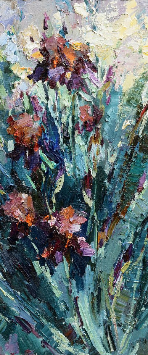 Irises floral painting by Anastasiia Valiulina