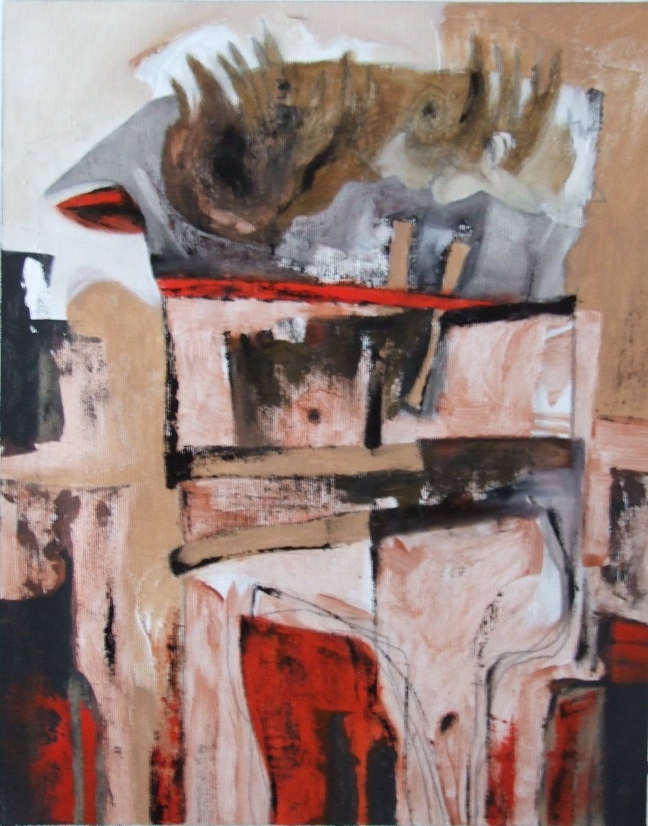 Abstract Oil Painting By Csaba Csendes, 15 X 19, Falusi Mulatsagok, Original Artwork