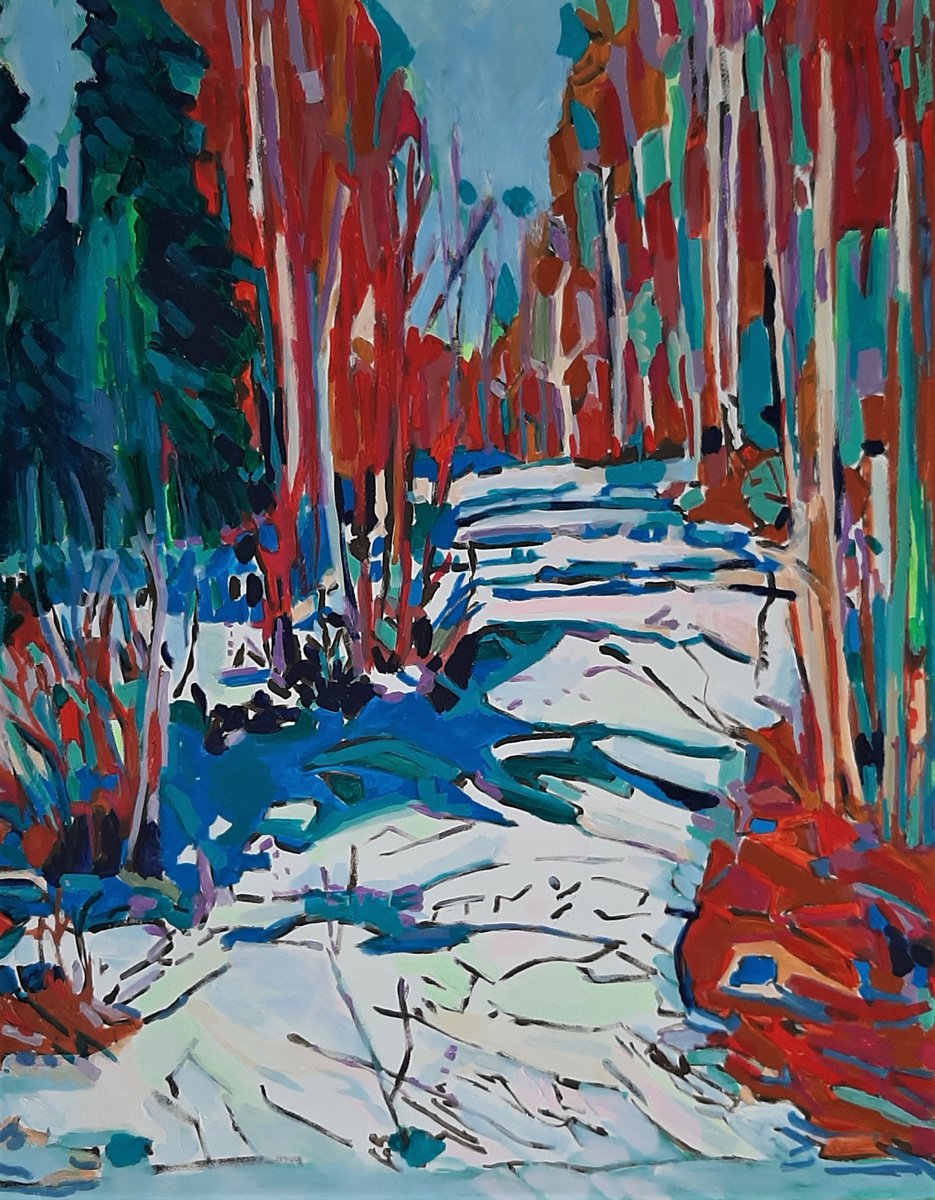 Expressive Landscape Acrylic Painting By Alexandra Djokic, 22 X 28, Spring, Original Artwork