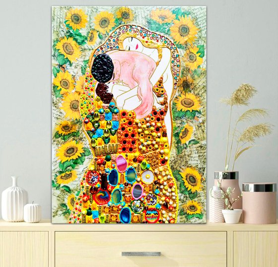 Sunflower family (Klimt inspired). Decorative mosaic & natural stones