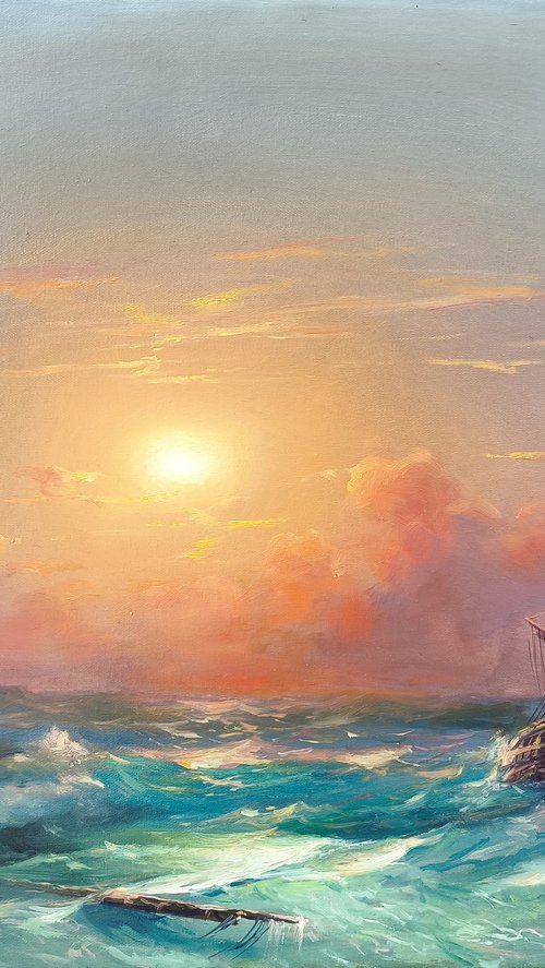 Sunset Over Turbulent Waters by Mexak Xazaryan