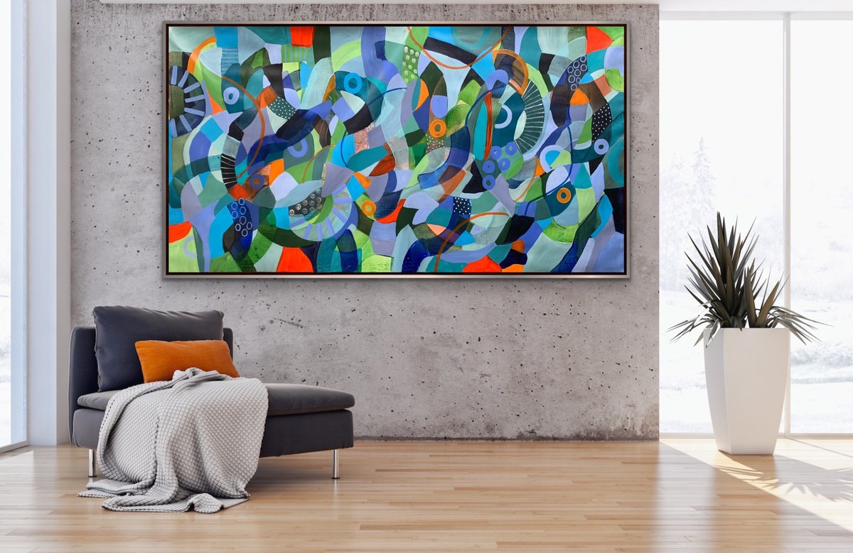 Organic Abstract Acrylic Painting By Rashna Hackett, 72 X 38", Euphonious, Original Artwork
