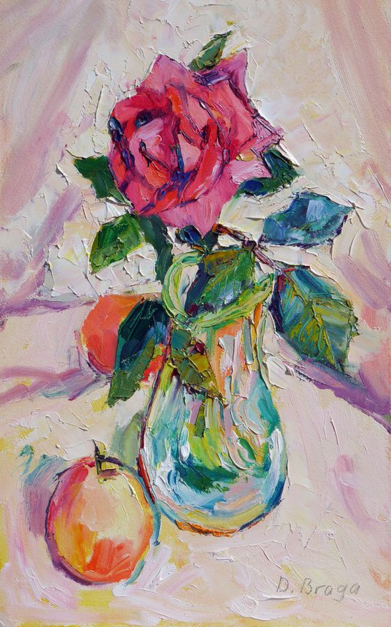 Rose and apples (etude) original painting