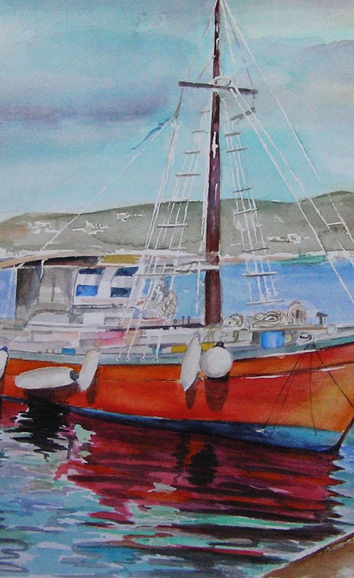 RED BOAT  46.5 x 31 cm by Zoran Mihajlović Muza
