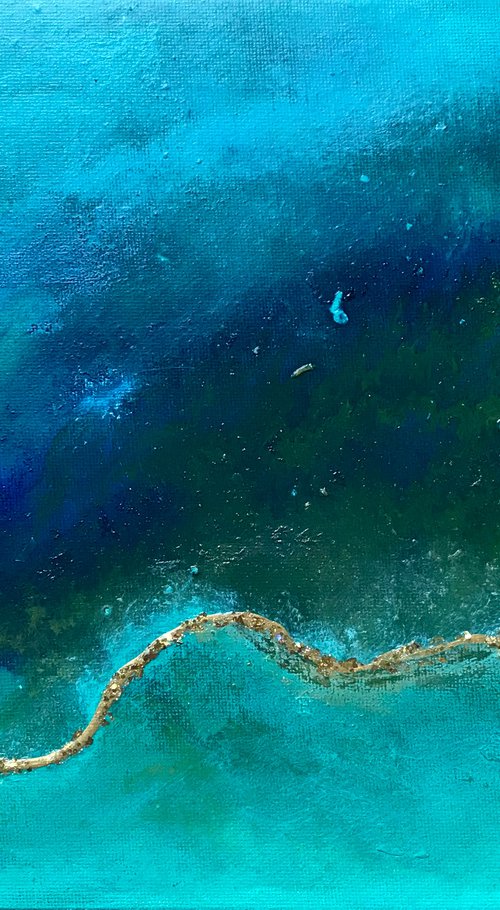 Turquoise blue ocean abstract painting by Henrieta Angel