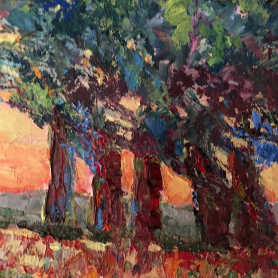 The Connection,trees sunset landscape in oil