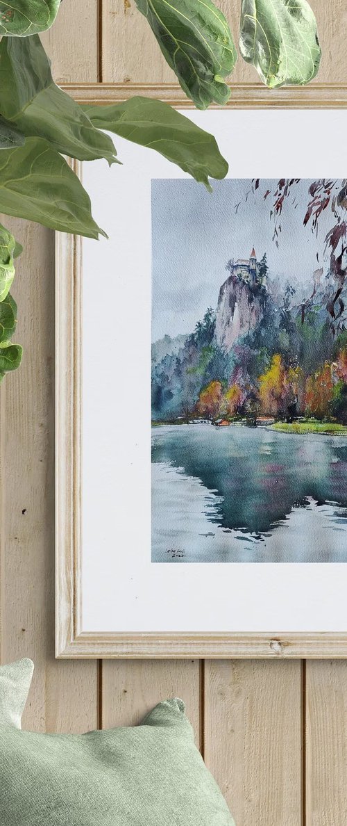 Lake Bled, Slovenia Original watercolor painting (2022), European landmarks by Larisa Carli