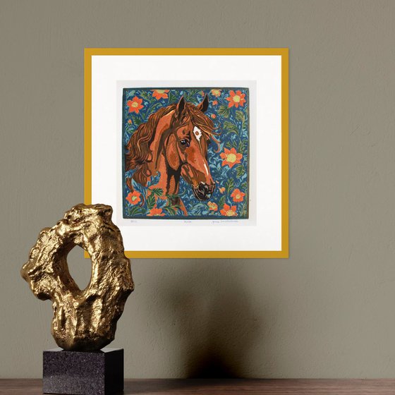 Horse – reduction linocut print