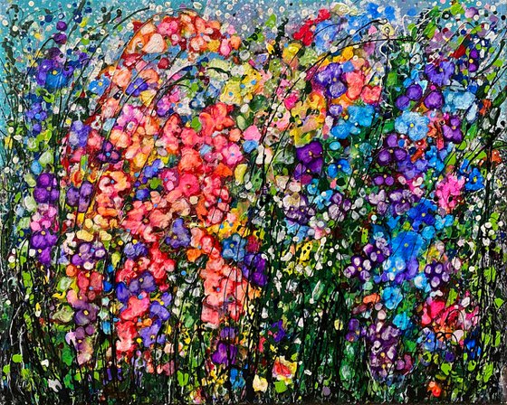 Multi-Colored  Flowers Abstract  - Original Painting