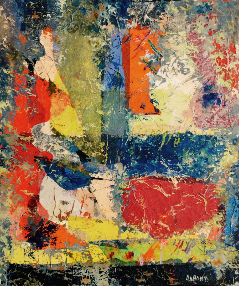 Geometric Abstract Oil Painting By Albina Urbanek, 17 X 22, In Search Of The Colors, Original Artwork