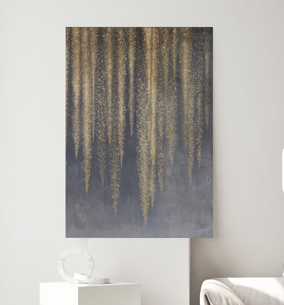 "Golden Wisteria" Gold black abstract art
