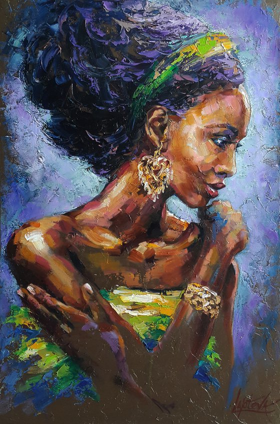 African woman, portrait, painting original