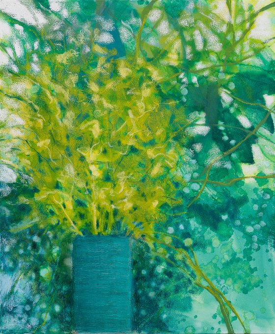 Green, turquoise and yellow bouquet Floral Fine art Still life Home deco Interior design Wall art painting