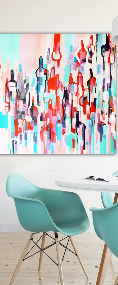 Don't look down (semi abstract fun painting of hands pointing upwards) by Carolynne Coulson