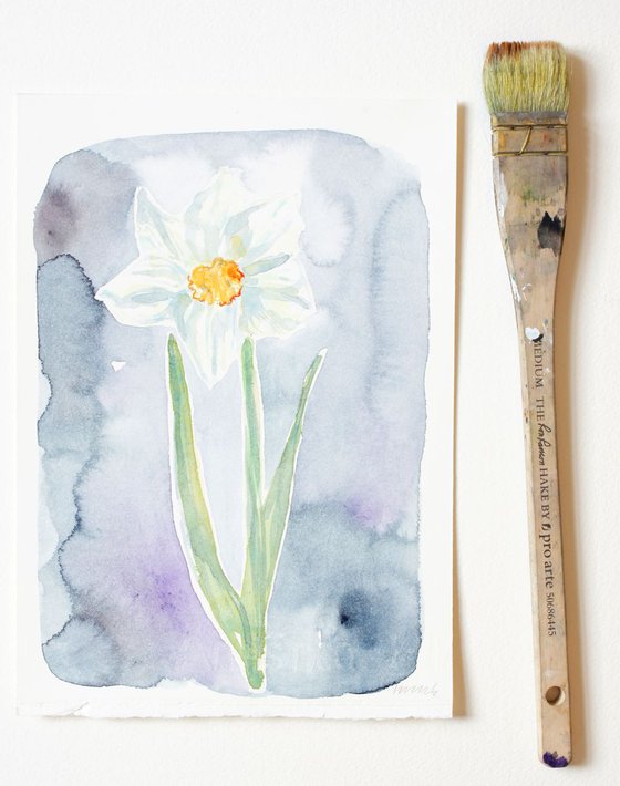 Original Watercolour Painting of a Single Narcissus Flower