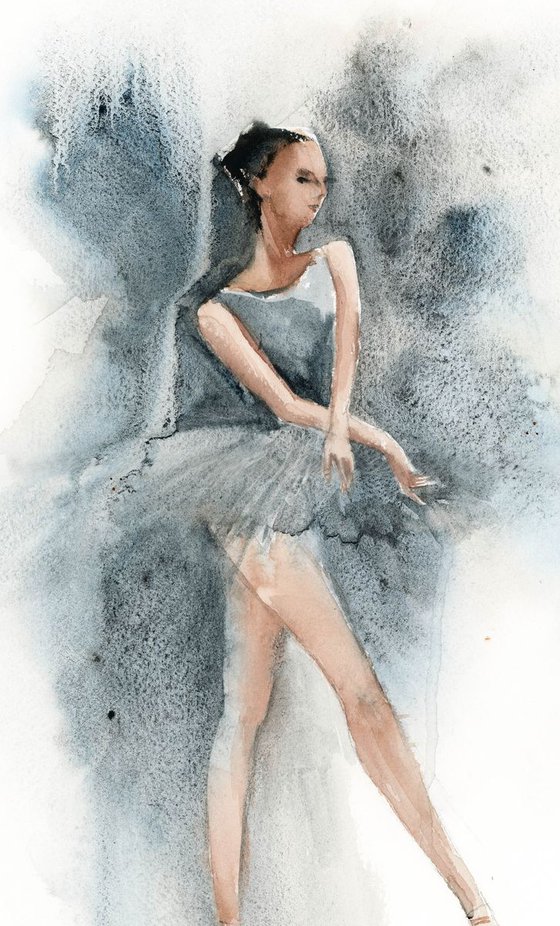 Ballerina in blue Original Watercolor Painting