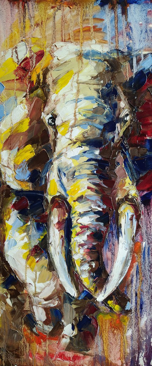 African motifs - african elephant, elephant, Africa, painting on canvas, animals oil painting, Impressionism, palette knife, gift. by Anastasia Kozorez