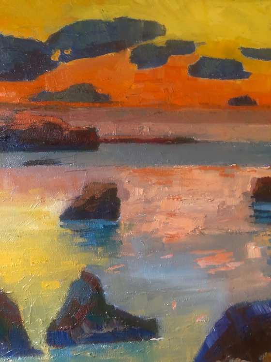 Pacific sunset oil seascape