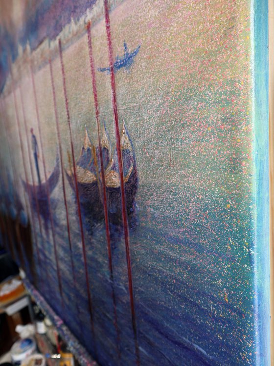 Venetian Golden Gondolas: linen, oil