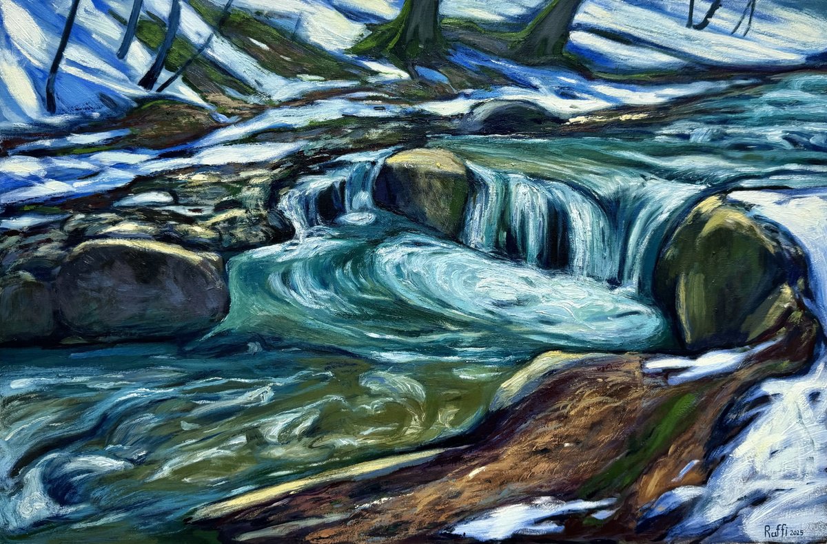 Expressive Landscape Oil Painting By Raffi Ghazaryan, 31 X 21",