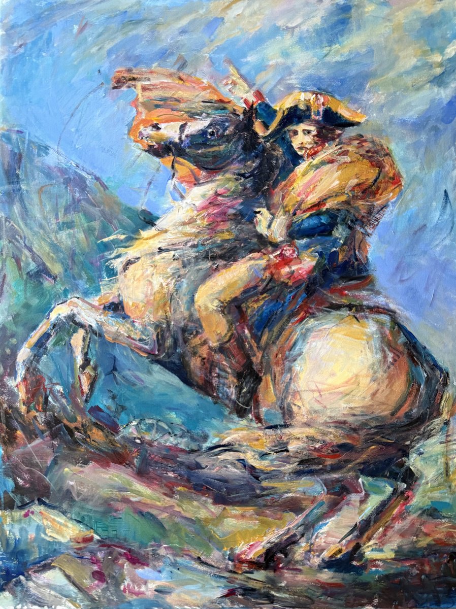 Expressive Portrait Acrylic Painting By Liubou Sas, 25 X 33", Napoleon On Horseback, Original Artwork