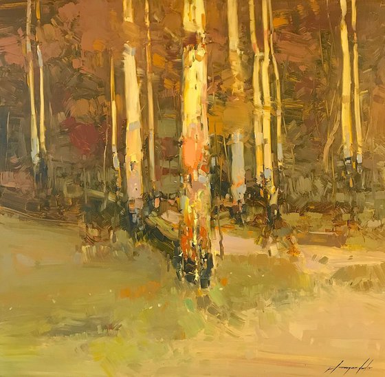 Birches Trees, Original oil painting, One of a kind Signed