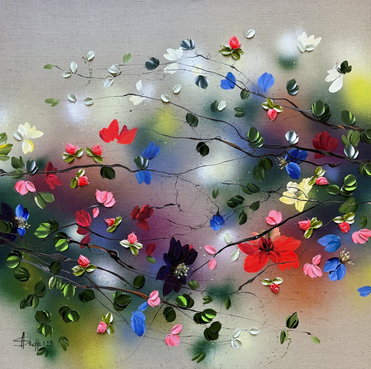 Expressive Abstract Acrylic Painting By Anastassia Skopp, 35 X 35, Potpourri I, Original Artwork