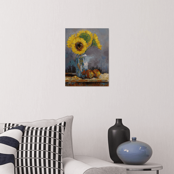 Still life, sunflowers oil painting.