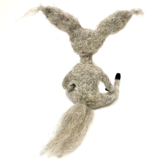 Silver fennec, felted wool creature, Les Loufoques series,