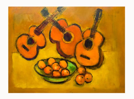 Three Guitars and Fruit