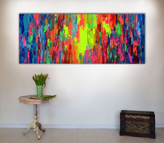Gypsy Girl Dancing in the Night IX - 150x60x2 cm - Big Painting XXXL - Large Abstract, Supersized Painting - Ready to Hang, Hotel Wall Decor